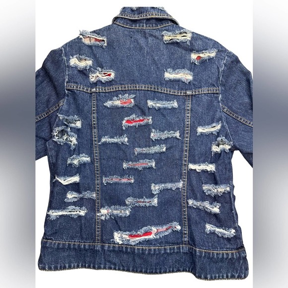 Furst Of A Kind LF Distressed Denim Jean Jacket Women’s Size Medium to Small - Picture 5 of 13